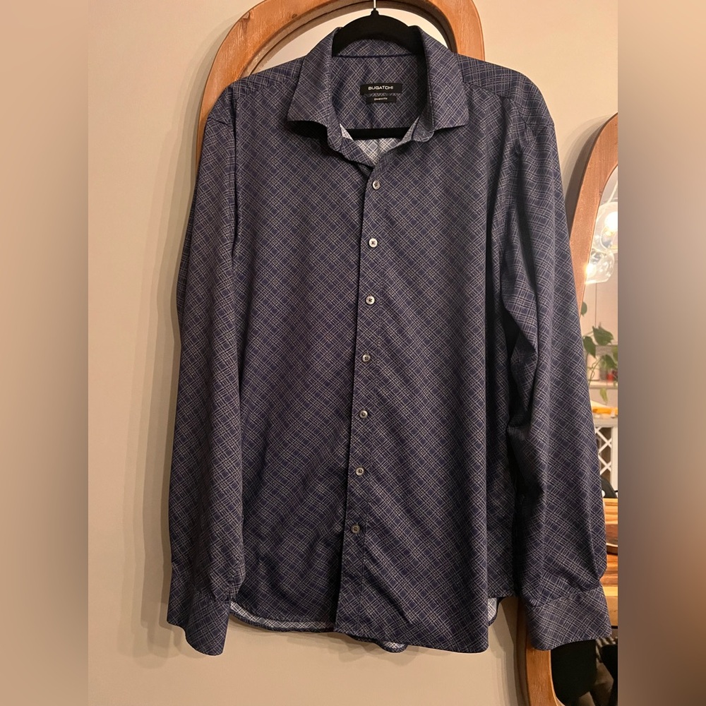 Bugatchi Dark Blue Geometric Button Down Shirt